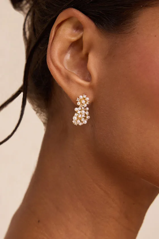 Dabney Gold Pearl Rhinestone Drop Earrings sold by Lulus product image thumbnail 3