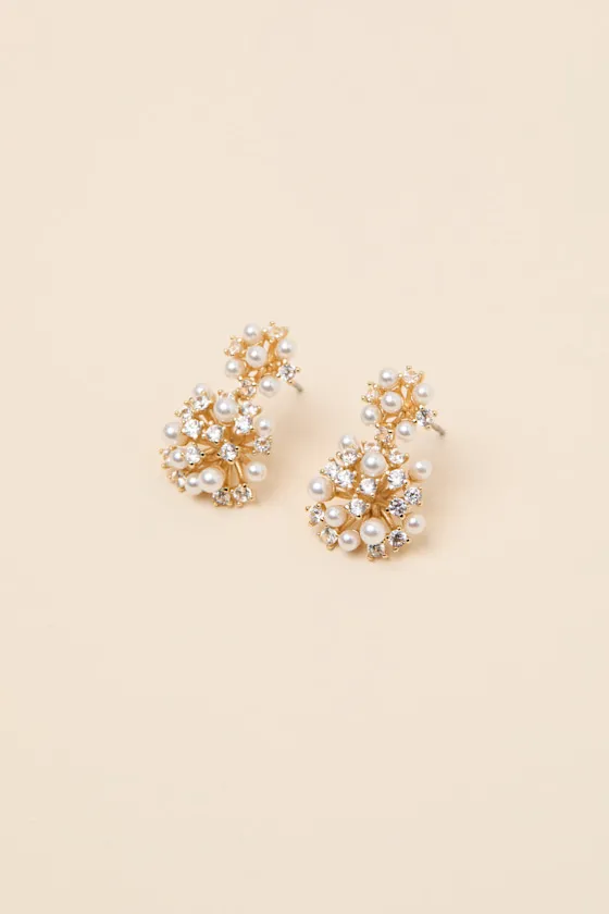 Dabney Gold Pearl Rhinestone Drop Earrings sold by Lulus product image thumbnail 4