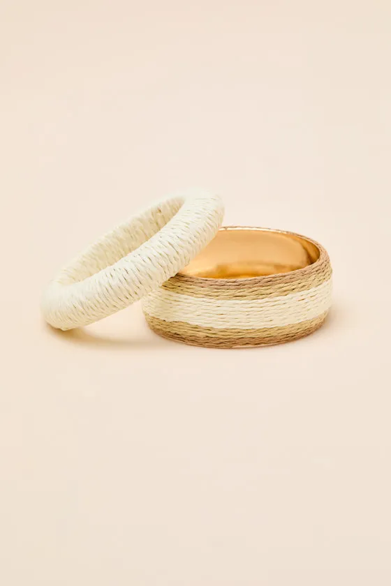 Marilla Ivory Multi Raffia Bangle Bracelet Set sold by Lulus product image thumbnail 4