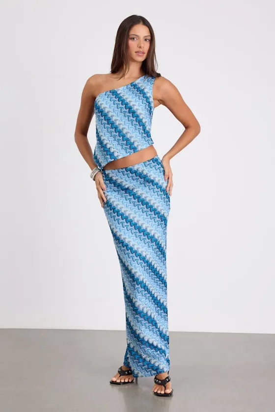 Fiala Blue Multi Crochet Chevron One-Shoulder Top sold by Lulus product image thumbnail 3