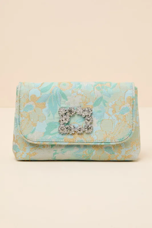 Efina Light Blue Floral Jacquard Crossbody Clutch made by Lulus