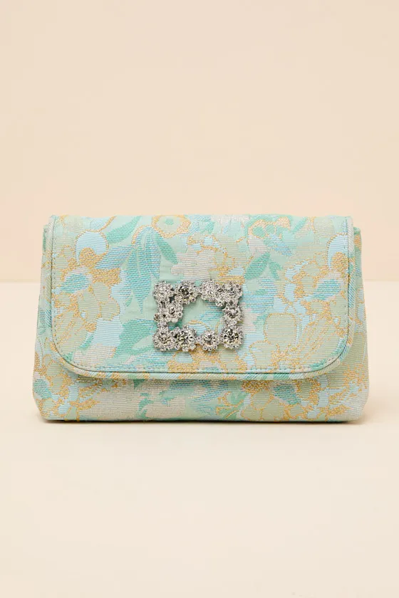 Efina Light Blue Floral Jacquard Crossbody Clutch sold by Lulus