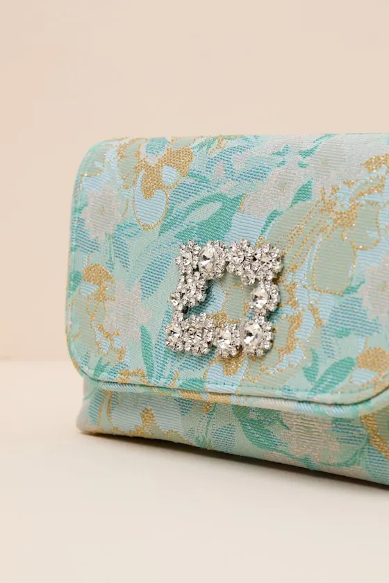 Efina Light Blue Floral Jacquard Crossbody Clutch sold by Lulus product image thumbnail 2