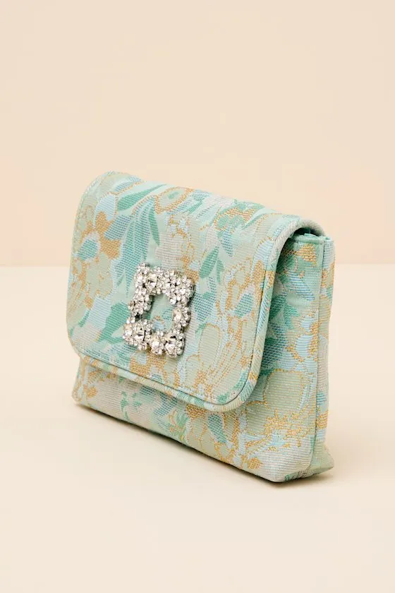 Efina Light Blue Floral Jacquard Crossbody Clutch sold by Lulus product image thumbnail 4