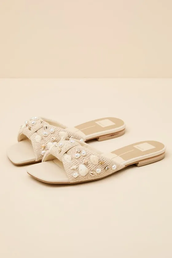 Lizza Oatmeal Raffia Beaded Slide Sandals sold by Lulus product image thumbnail 3