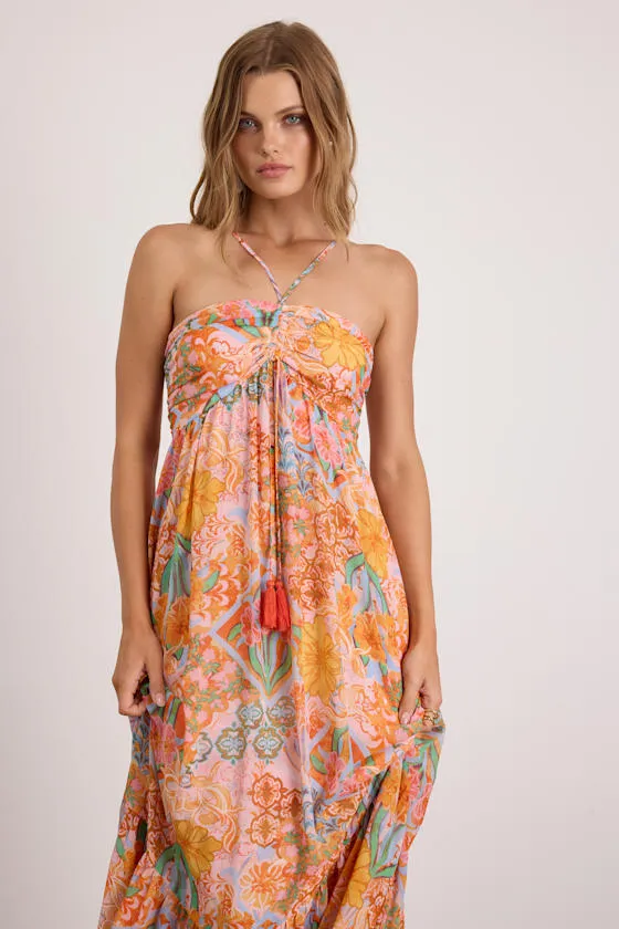 Grace Bay Blush Multi Boho Print Halter Maxi Dress sold by Lulus