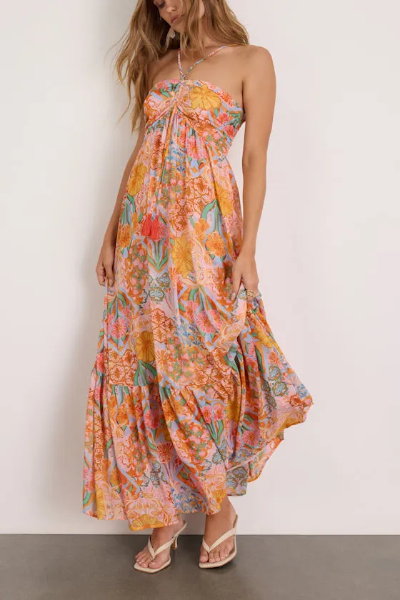 Grace Bay Blush Multi Boho Print Halter Maxi Dress sold by Lulus product image thumbnail 2