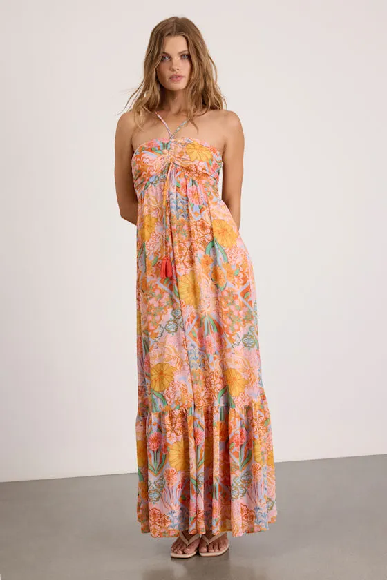 Grace Bay Blush Multi Boho Print Halter Maxi Dress sold by Lulus product image thumbnail 4