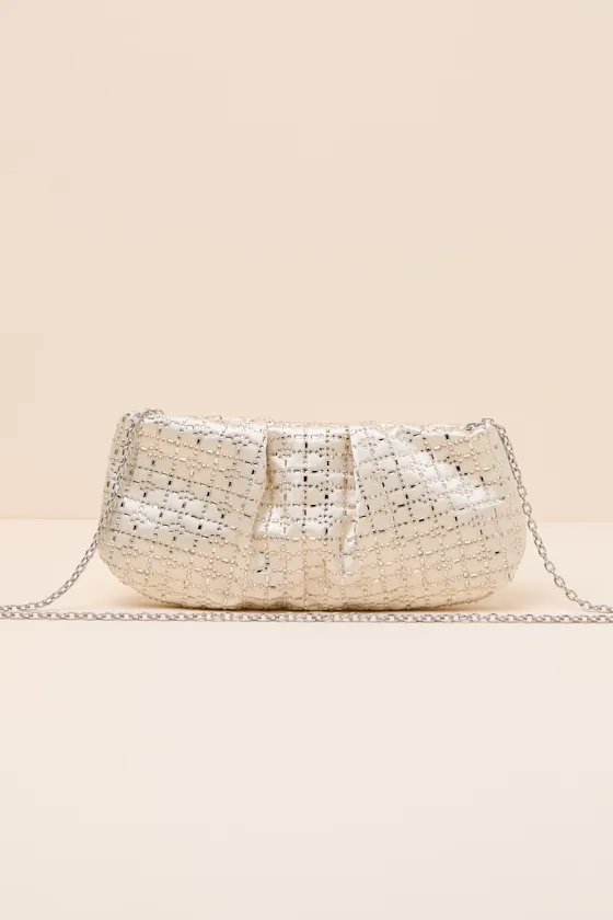 Blaney White Satin Rhinestone Crossbody Clutch sold by Lulus product image thumbnail 2