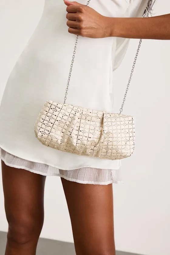 Blaney White Satin Rhinestone Crossbody Clutch sold by Lulus product image thumbnail 4