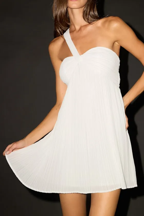 Cayton White Pleated One-Shoulder Mini Dress sold by Lulus product image thumbnail 2