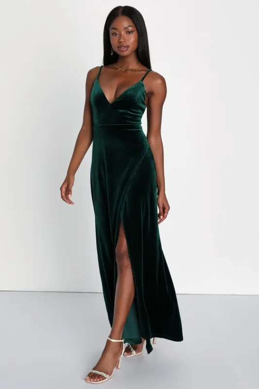 Timeless Radiance Emerald Green Velvet Lace-Up Maxi Dress made by Lulus