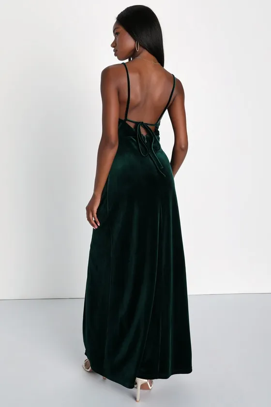Timeless Radiance Emerald Green Velvet Lace-Up Maxi Dress sold by Lulus product image thumbnail 2