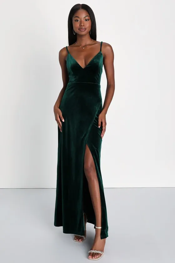 Timeless Radiance Emerald Green Velvet Lace-Up Maxi Dress sold by Lulus product image thumbnail 4