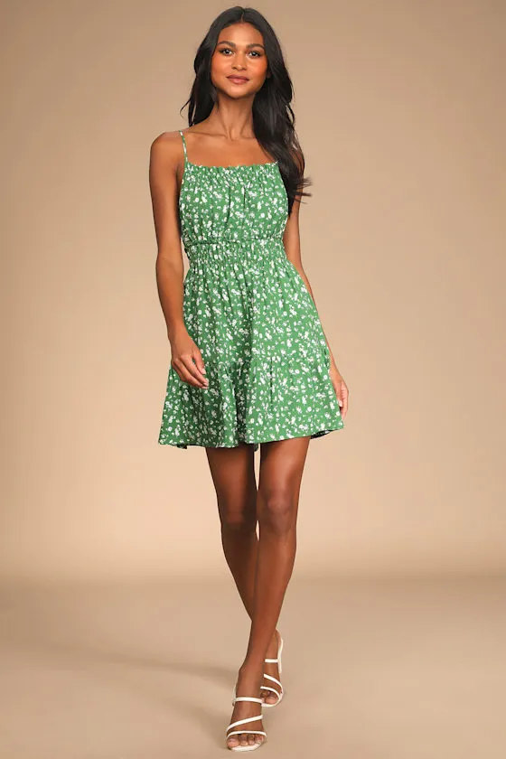 Tender Thoughts Green Floral Ruffled Tiered Mini Dress sold by Lulus product image thumbnail 2