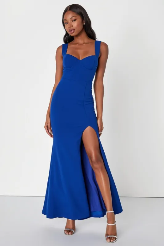 Commotion-Worthy Royal Blue Bustier Backless Maxi Dress made by Lulus