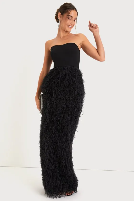 Fabulous Statement Black Feather Strapless Maxi Dress sold by Lulus product image thumbnail 2