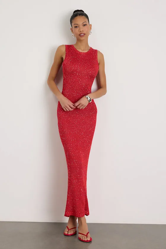 Jordi Red Sequin Crochet Knit Maxi Dress sold by Lulus product image thumbnail 2