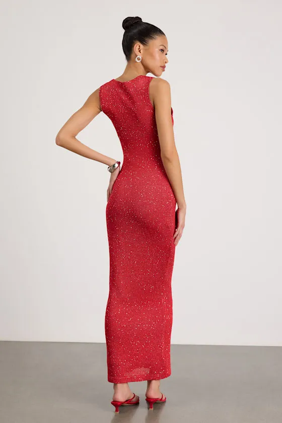 Jordi Red Sequin Crochet Knit Maxi Dress sold by Lulus product image thumbnail 3