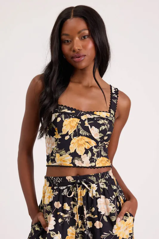 Taelyn Black Multi Floral Bustier Tank Top made by Lulus