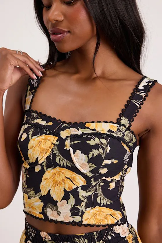 Taelyn Black Multi Floral Bustier Tank Top sold by Lulus product image thumbnail 2