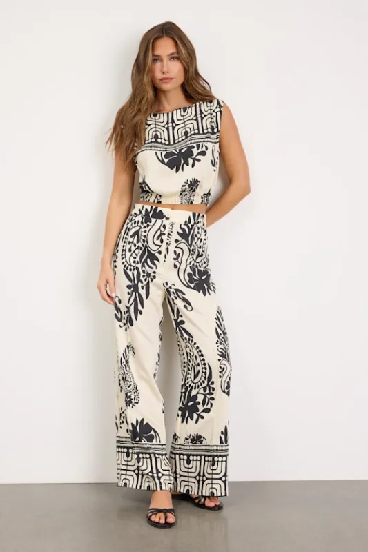 Gaia Ivory and Black Boho Print Wide-Leg Pants made by Lulus
