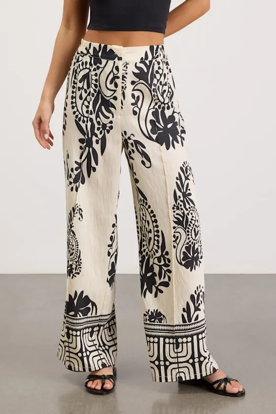 Gaia Ivory and Black Boho Print Wide-Leg Pants sold by Lulus product image thumbnail 2