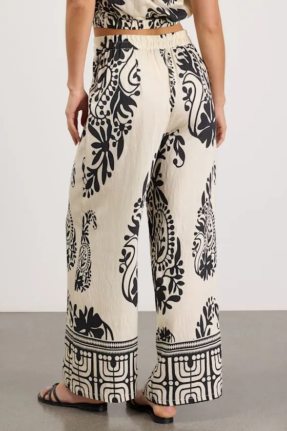 Gaia Ivory and Black Boho Print Wide-Leg Pants sold by Lulus product image thumbnail 3
