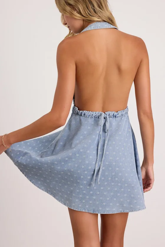 Neese Light Wash Polka Dot Denim Mini Dress sold by Lulus product image thumbnail 2