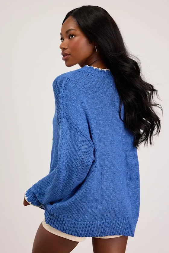 Montauk Blue Embroidered Pullover Sweater sold by Lulus product image thumbnail 3