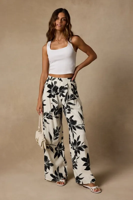 Ailany Ivory Floral High-Rise Wide-Leg Pants made by Lulus