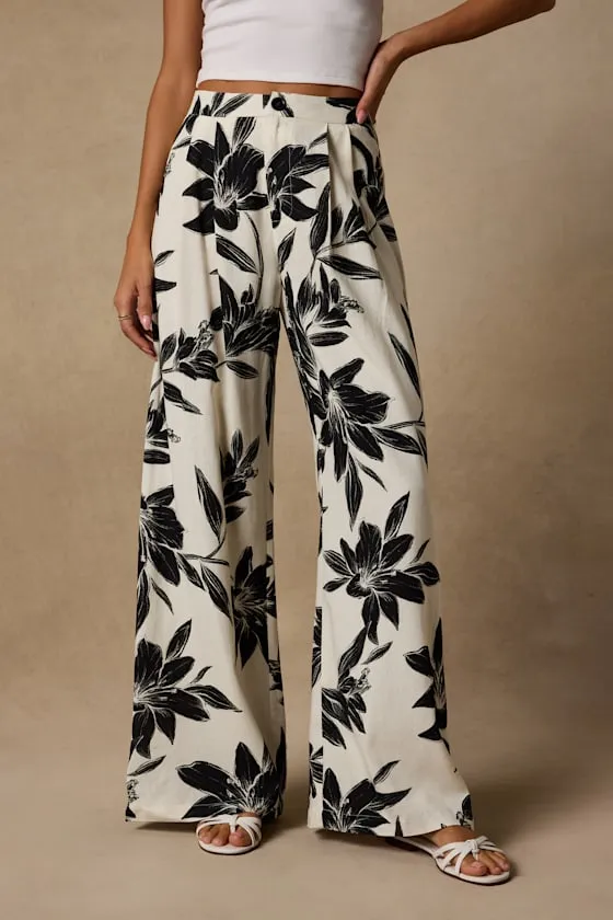 Ailany Ivory Floral High-Rise Wide-Leg Pants sold by Lulus product image thumbnail 2