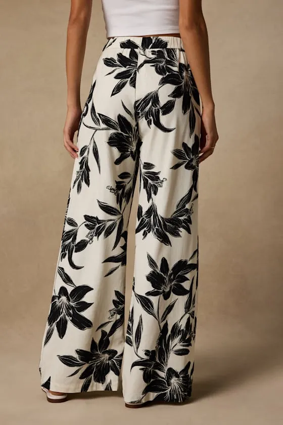 Ailany Ivory Floral High-Rise Wide-Leg Pants sold by Lulus product image thumbnail 3
