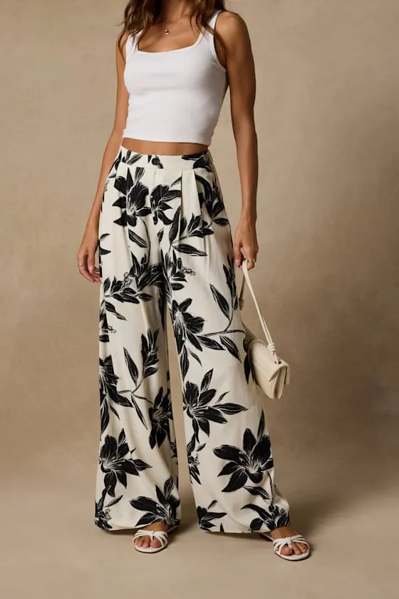 Ailany Ivory Floral High-Rise Wide-Leg Pants sold by Lulus product image thumbnail 4