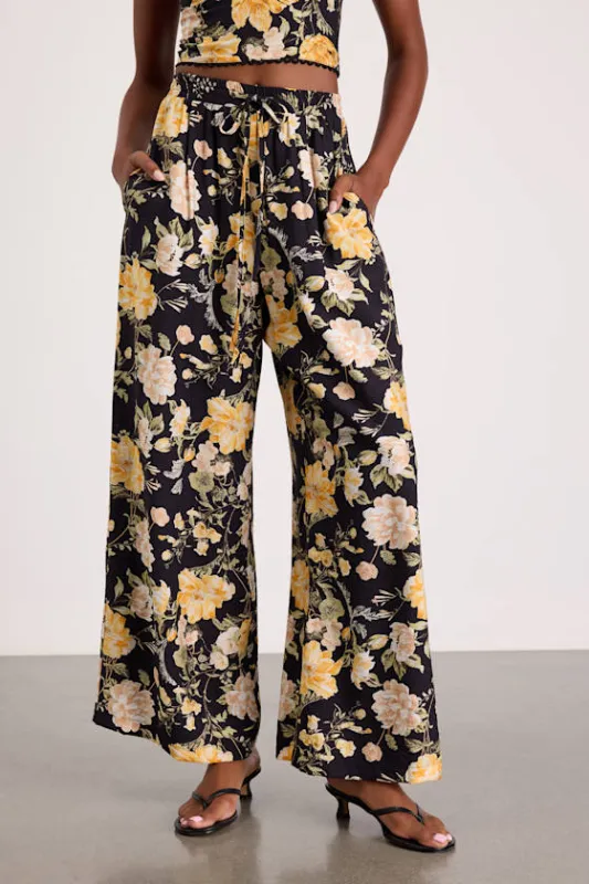 Taelyn Black Multi Floral Wide-Leg Pants made by Lulus