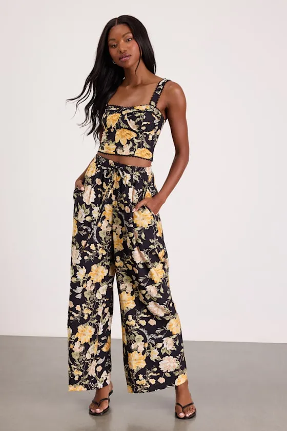 Taelyn Black Multi Floral Wide-Leg Pants sold by Lulus product image thumbnail 2