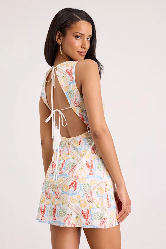 Sorrento White Multi Embroidered Tie-Back Mini Dress sold by Lulus product image thumbnail 2