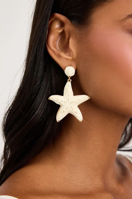 Farris Ivory Raffia Starfish Statement Earrings sold by Lulus