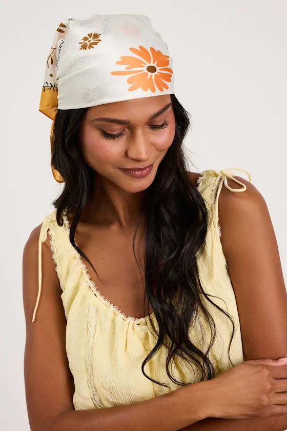 Blossom Yellow Floral Satin Scarf Scarf sold by Lulus