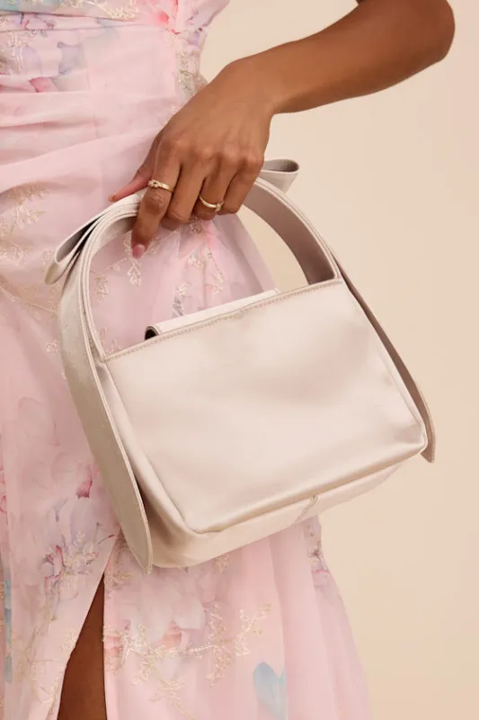 Britney Champagne Satin Bow Handbag made by Lulus