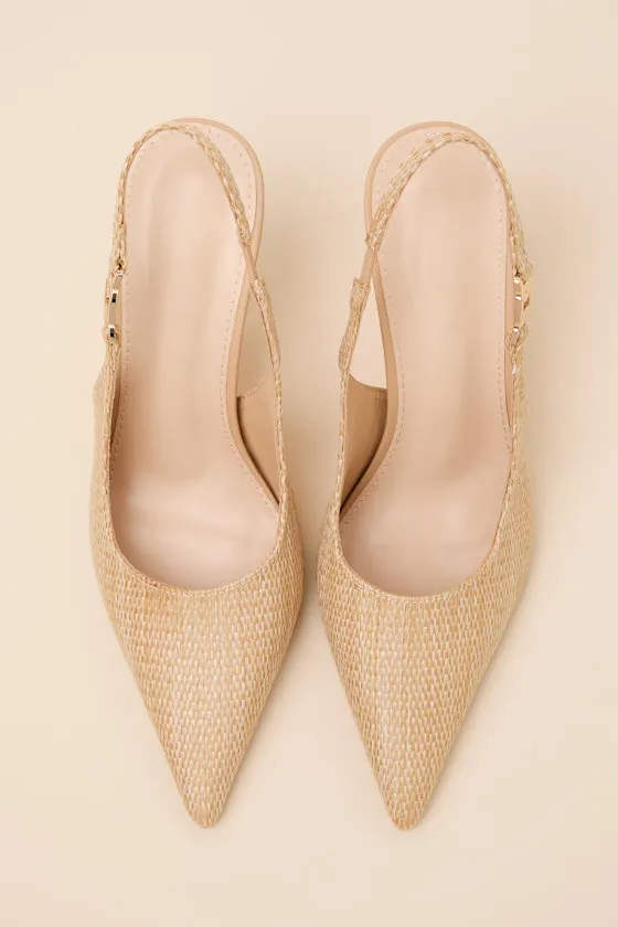 Coetta Beige Raffia Pointed-Toe Slingback Pumps sold by Lulus product image thumbnail 2