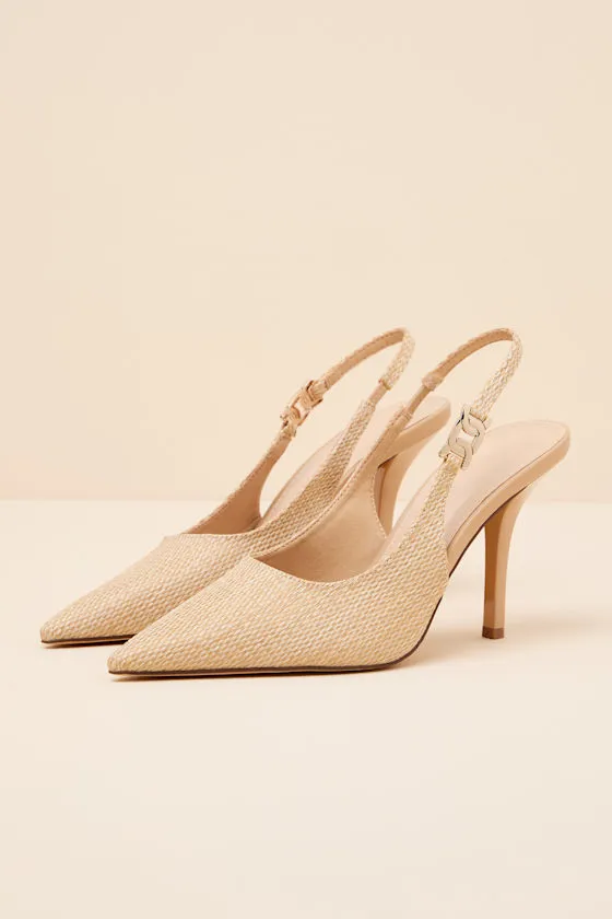 Coetta Beige Raffia Pointed-Toe Slingback Pumps sold by Lulus product image thumbnail 3