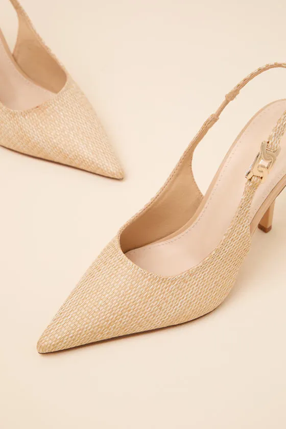 Coetta Beige Raffia Pointed-Toe Slingback Pumps sold by Lulus product image thumbnail 4