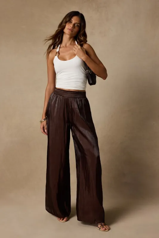 Cynthia Dark Brown Satin Wide-Leg Pants made by Lulus