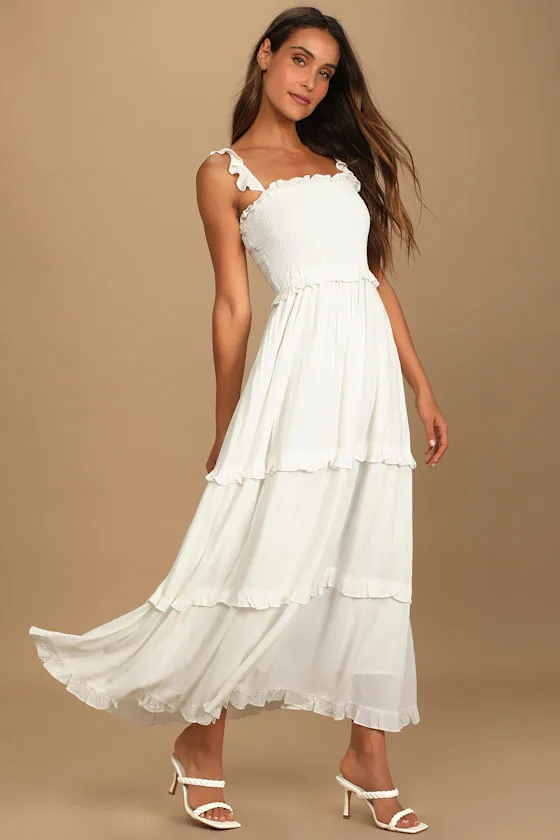Fun Afternoon White Smocked Tiered Maxi Dress sold by Lulus product image thumbnail 3