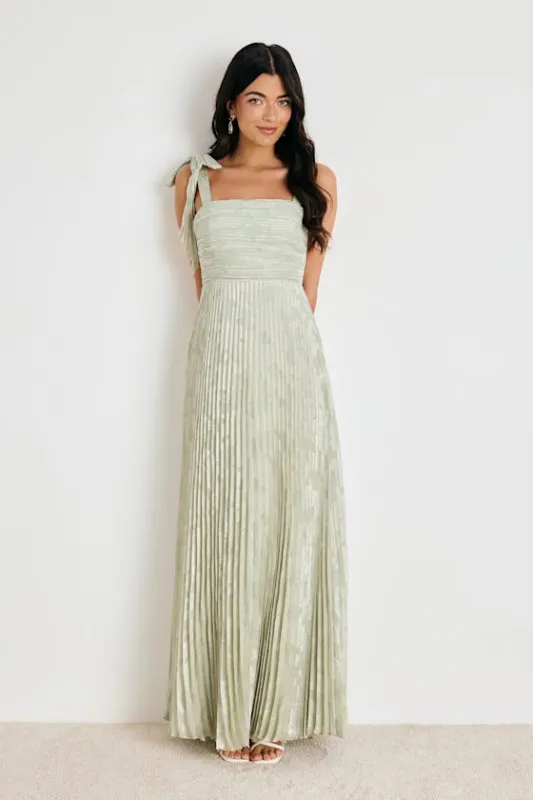 Cahlia Sage Floral Burnout Pleated Maxi Dress made by Lulus