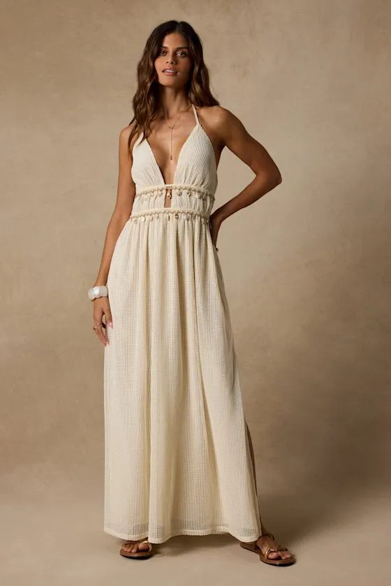 Alda Cream Crochet Knit Seashell Maxi Dress sold by Lulus product image thumbnail 2