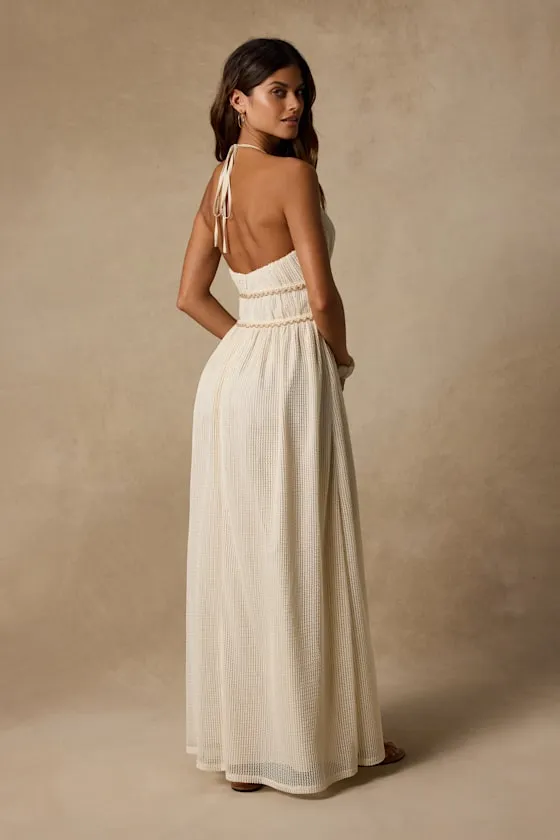 Alda Cream Crochet Knit Seashell Maxi Dress sold by Lulus product image thumbnail 4