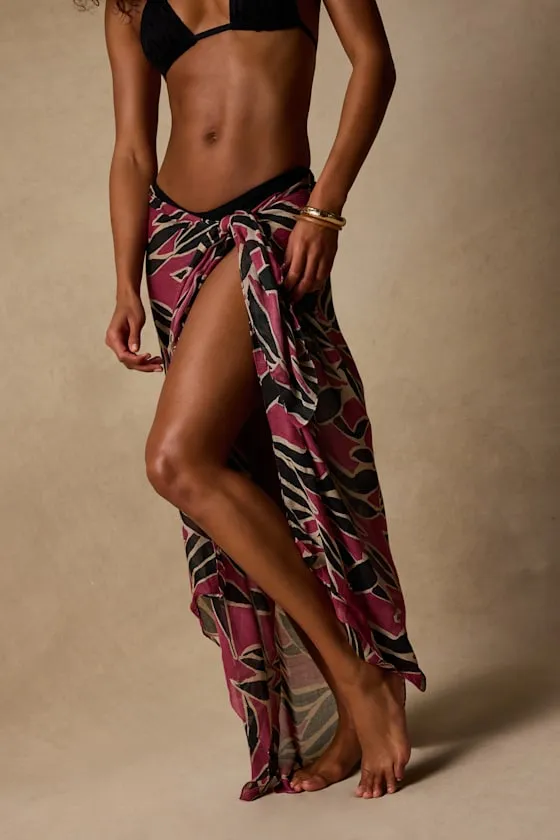 Levette Mauve Pink Leaf Print Sarong Swim Cover-Up sold by Lulus product image thumbnail 3