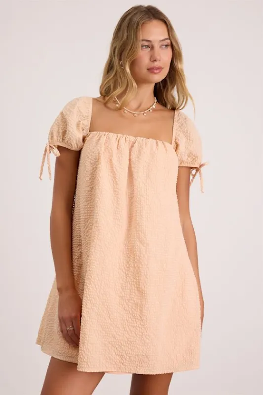 Mirela Peach Textured Shift Mini Dress made by Lulus
